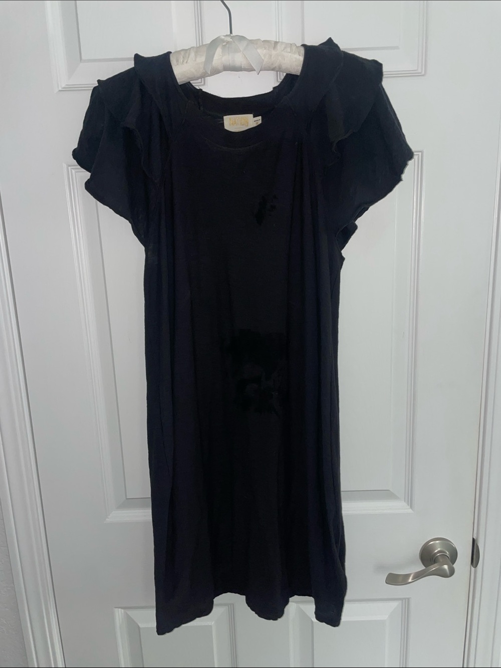 Nation LTD Black Mini Dress with Ruffle Shoulders